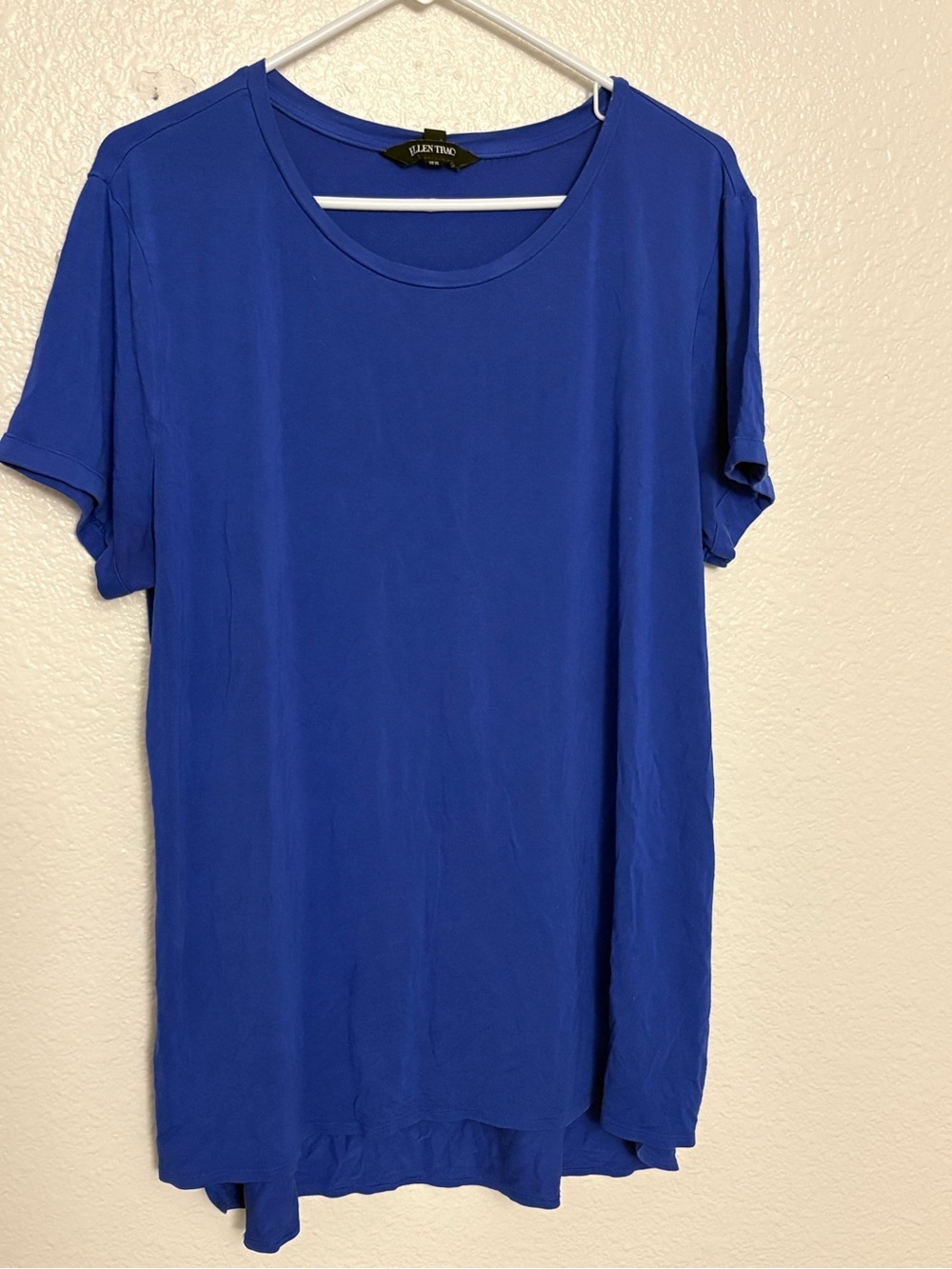 Ellen Tracy Women’s XL Cobalt Blue High Low Tunic Top Short Sleeve